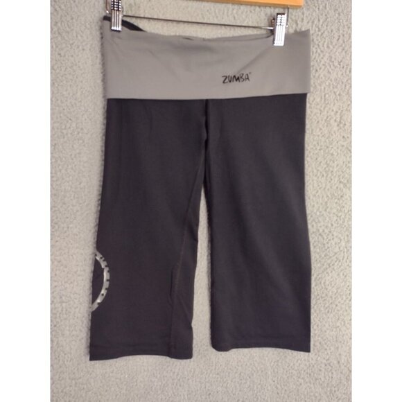 Zumba Come Alive Cropped Black/Gray Fold Over Waistband Leggings Size XS - Picture 2 of 10